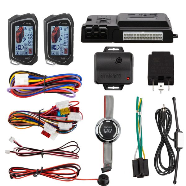 EASYGUARD 2 Way Car Alarm System with 1.73'' LCD Pager Display Push Start Button Remote Engine Timer Engine Start DC12V